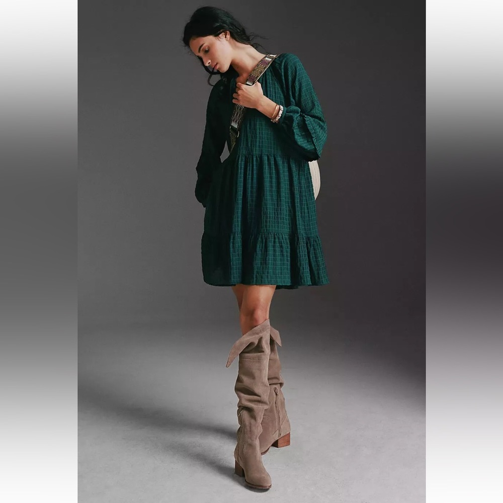 Anthropologie Mare Mare Tiered Tunic Long Sleeve Dress Green size XS